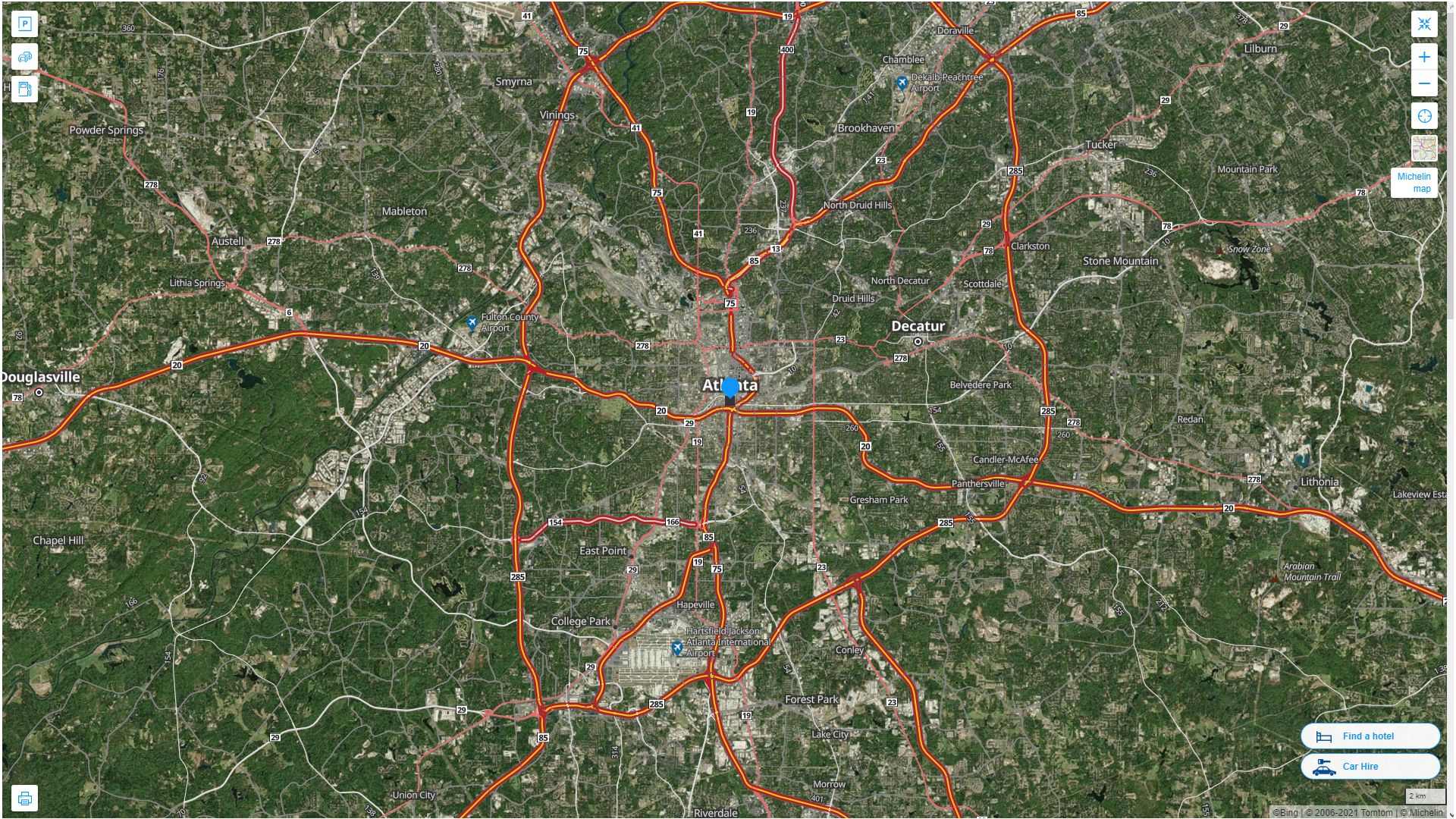 Atlanta Georgia Highway and Road Map with Satellite View